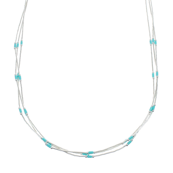 Hand Strung Turquoise Liquid Silver Necklace NX11635